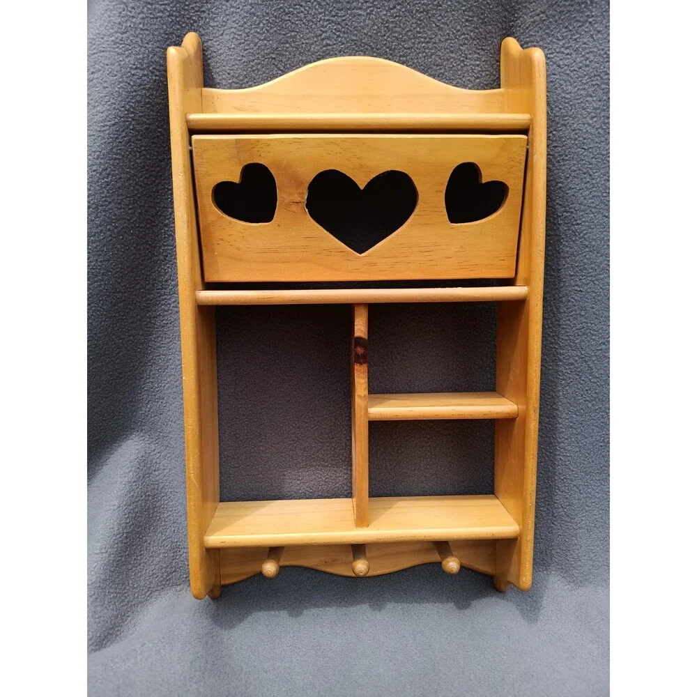 Vtg Wood Wall Curio Heart Cut Out Shadow Box Cubby Shelf Cottagecore Apothecary